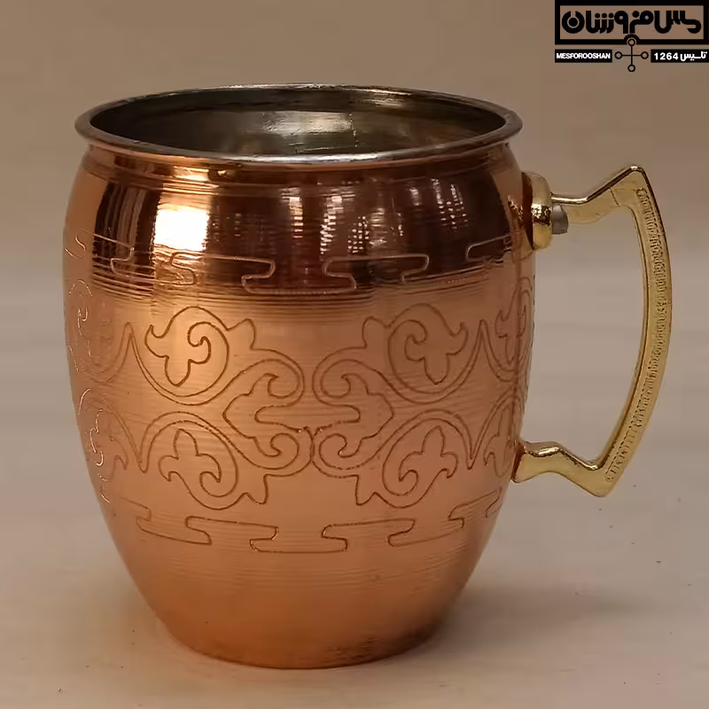 لیوان مسی زنجان نانو | ماگ مسی شکمی طرحدار دسته پلاستیکی | 250cc | مدل سارب