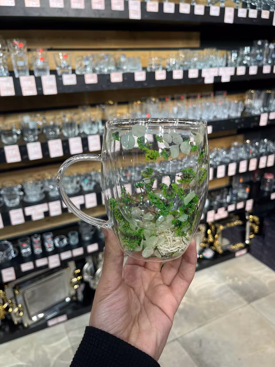 لیوان دوجداره گلدار سبز
