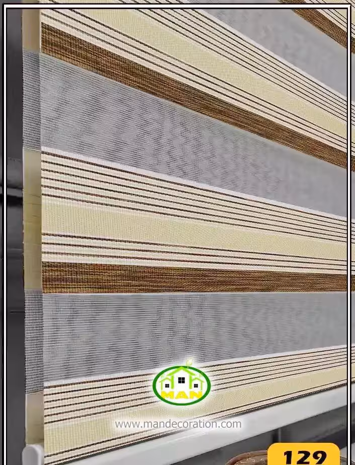 پرده زبرا آشپزخانه کرم قهوه ای دو رنگ کد:129-D243