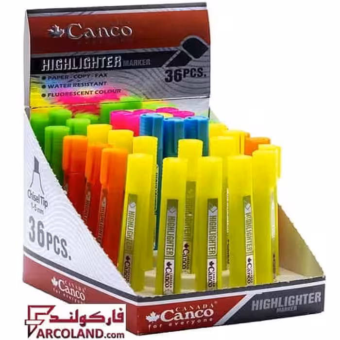 ماژیک هایلایتر کنکو Canco مدل نئونی Fluorescent بسته 36 عددی | علامت گذار