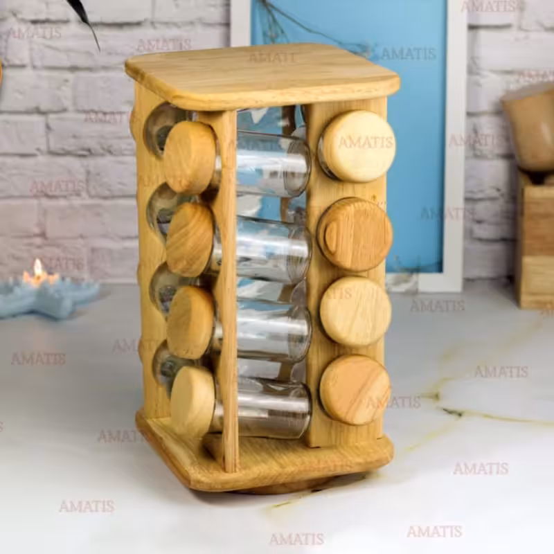 جا ادویه چوبی ایستاده 16 تایی گردان مربع کد 99164 از برند لونا رابروود