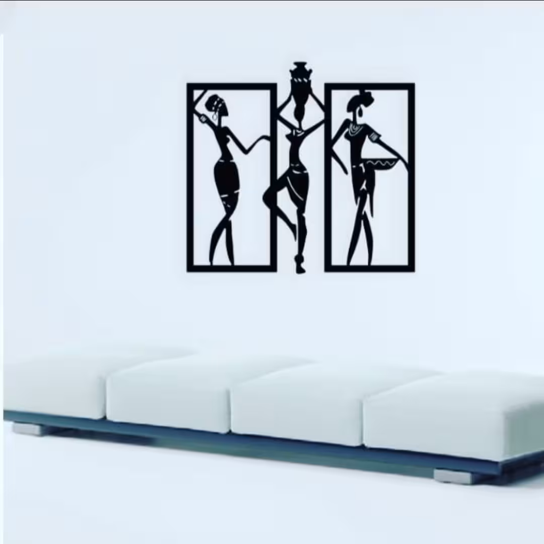 تابلو کلاسیک چوبی طرح زنان مصری رنگ مشکی سایز  80.90