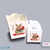 ست سطل و جا دستمال چوبی کودک طرح خرگوش و گل رز کد A3152