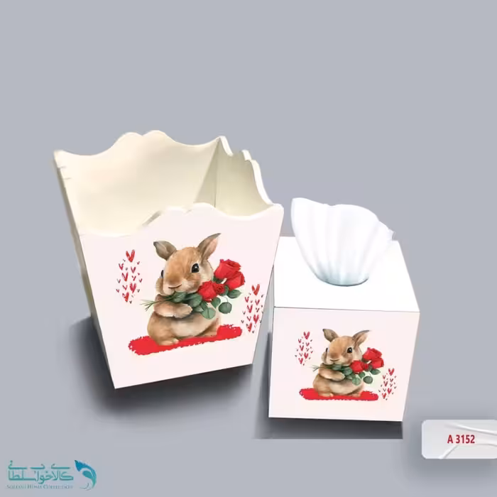 ست سطل و جا دستمال چوبی کودک طرح خرگوش و گل رز کد A3152