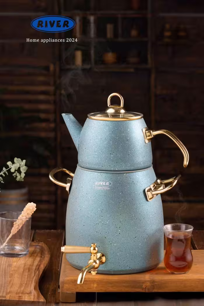 کتری قوری شیردار 4/5 لیتر گرانیتی طرح ترک ریور RIVER سبز کد 5882