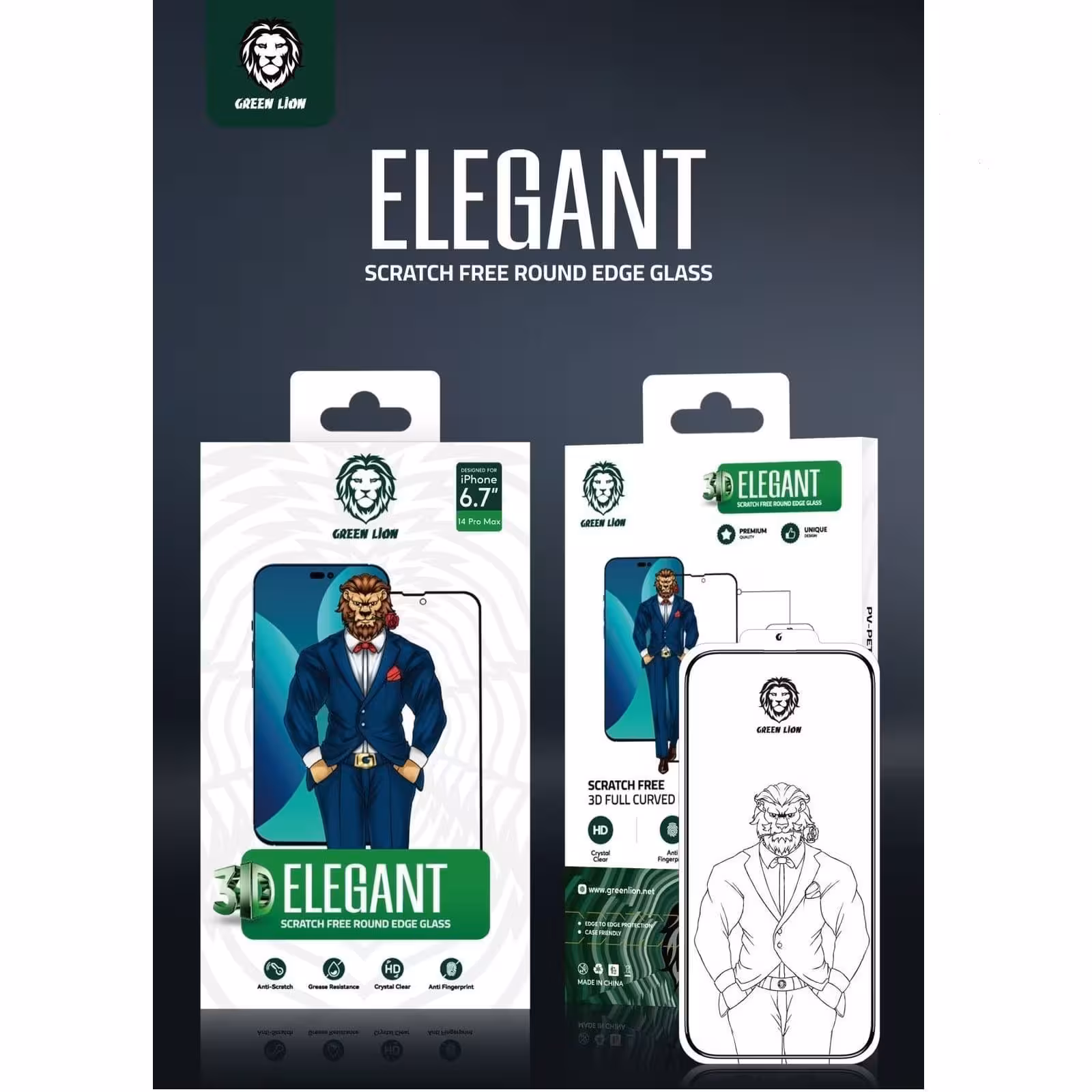 گلس شفاف الگانت سری 14 گرین Green 3D Elegant Glass 14/14Pro/14max/14ProMax