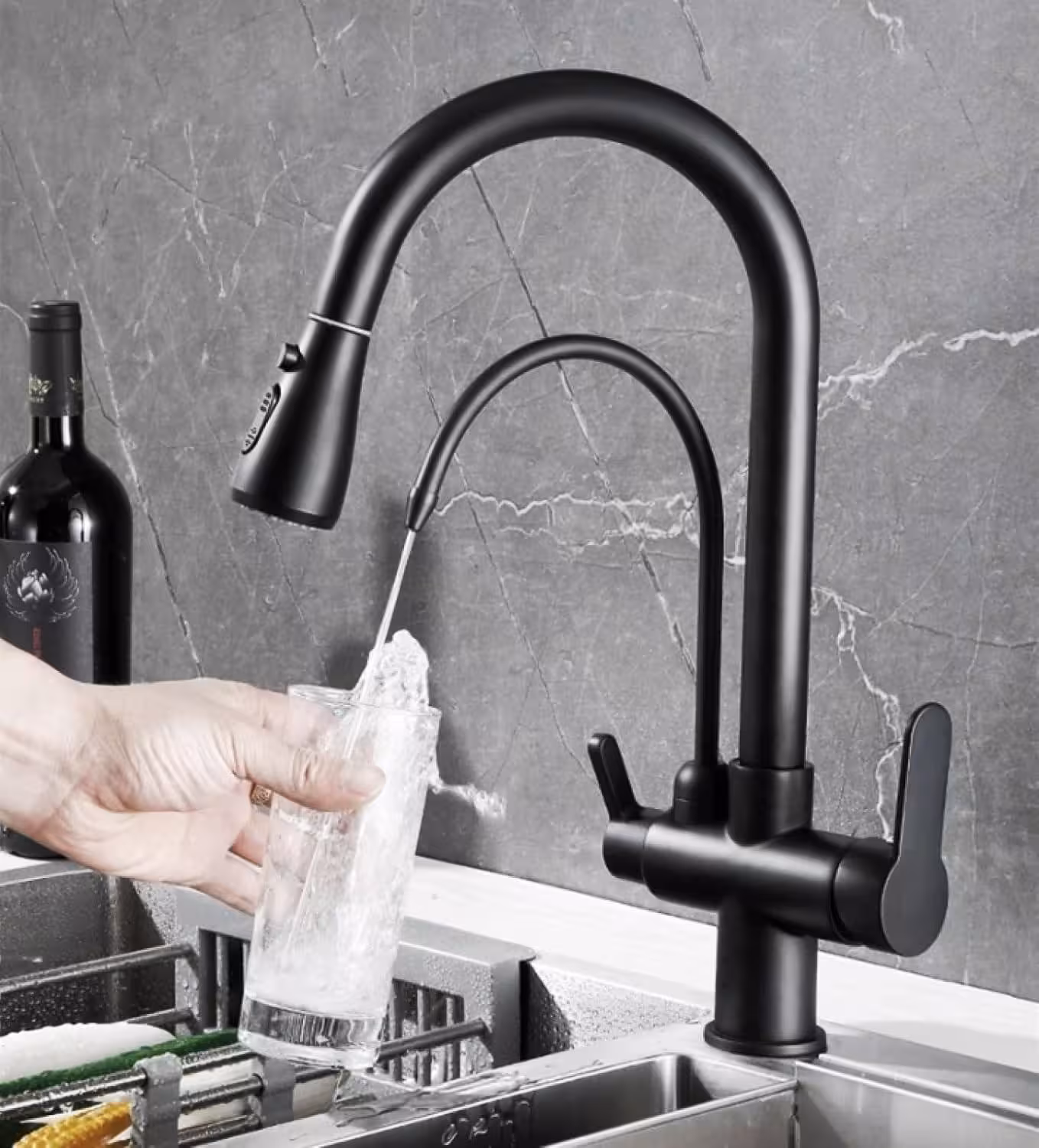 شیر ظرفشویی دومنظوره لوکس وارداتی مشکی