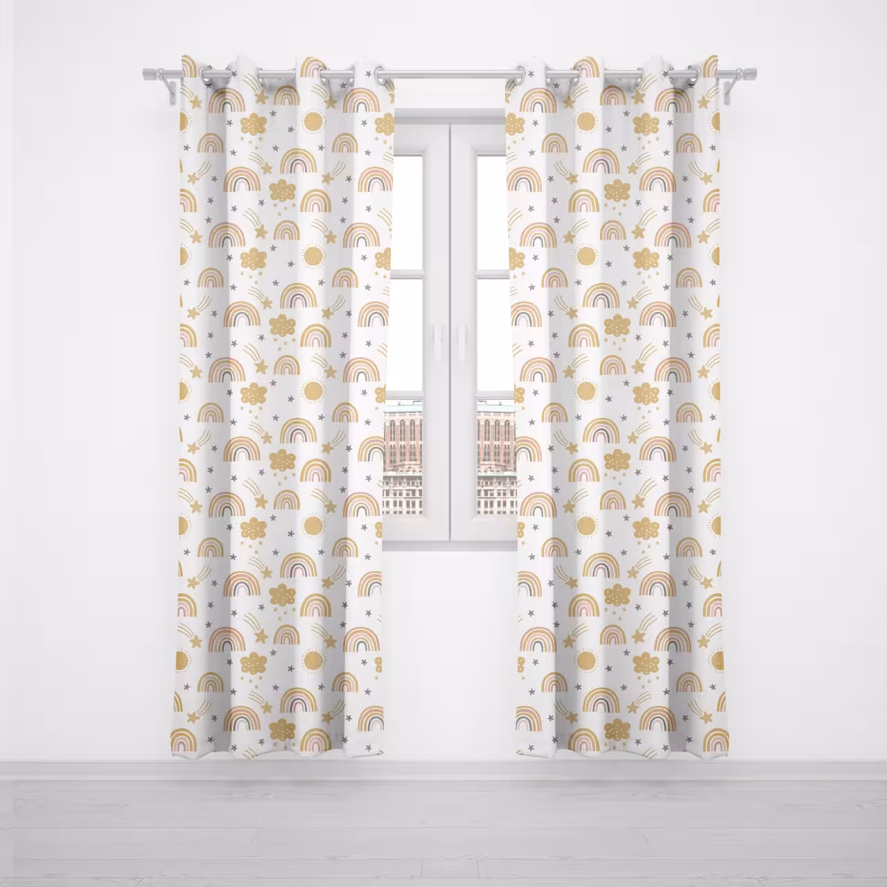 پرده پنلی بچگانه طرح رنگین کمان کد A2394