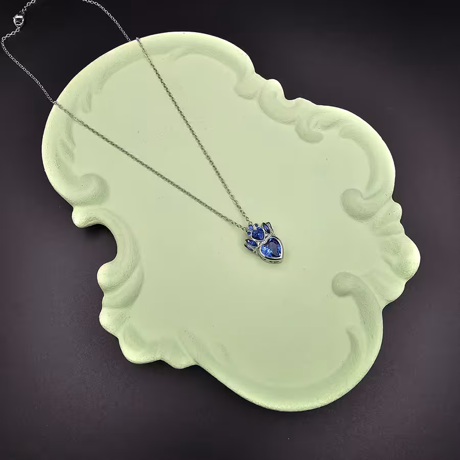 گردنبند جواهری مدل قلب و تاج آبی