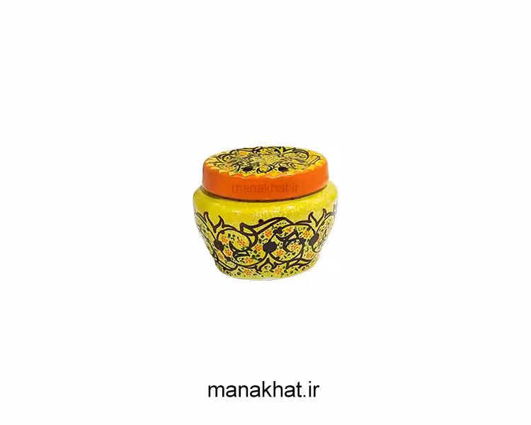 دوات مسی خوشنویسی میناکاری خمره ای رنگ زرد