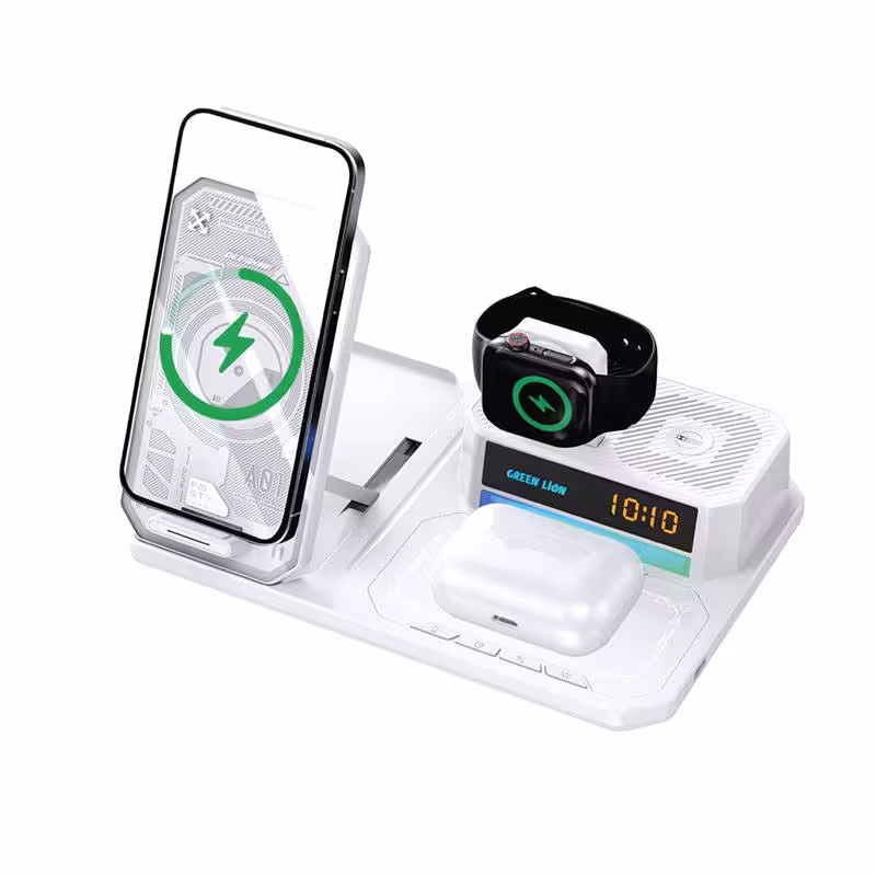 استند شارژ وایرلس اسپیکرشو رقص نور دار Green lion 6in1 wireless charging station 15w