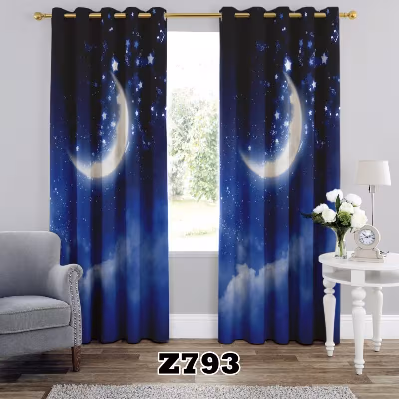 پرده سه بعدی طرح ماه و آسمان