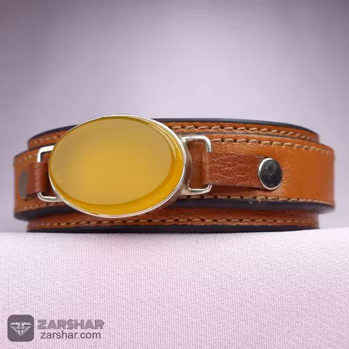 دستبند چرمی نقره شرف الشمس همراه حرز امام جواد