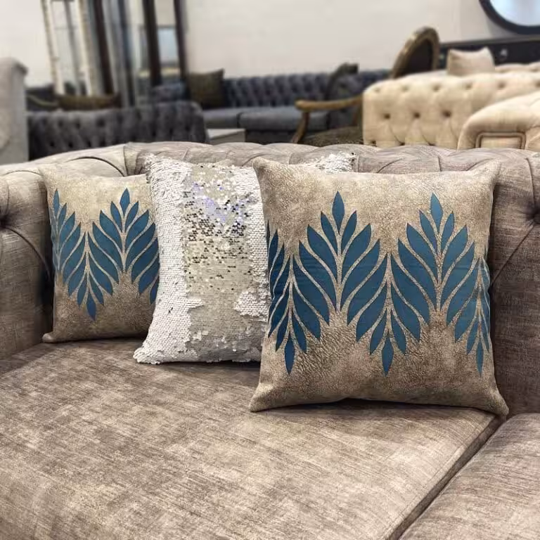 ست کوسن 3 عددی طرح پیچک مخمل طوسی سرمه ای