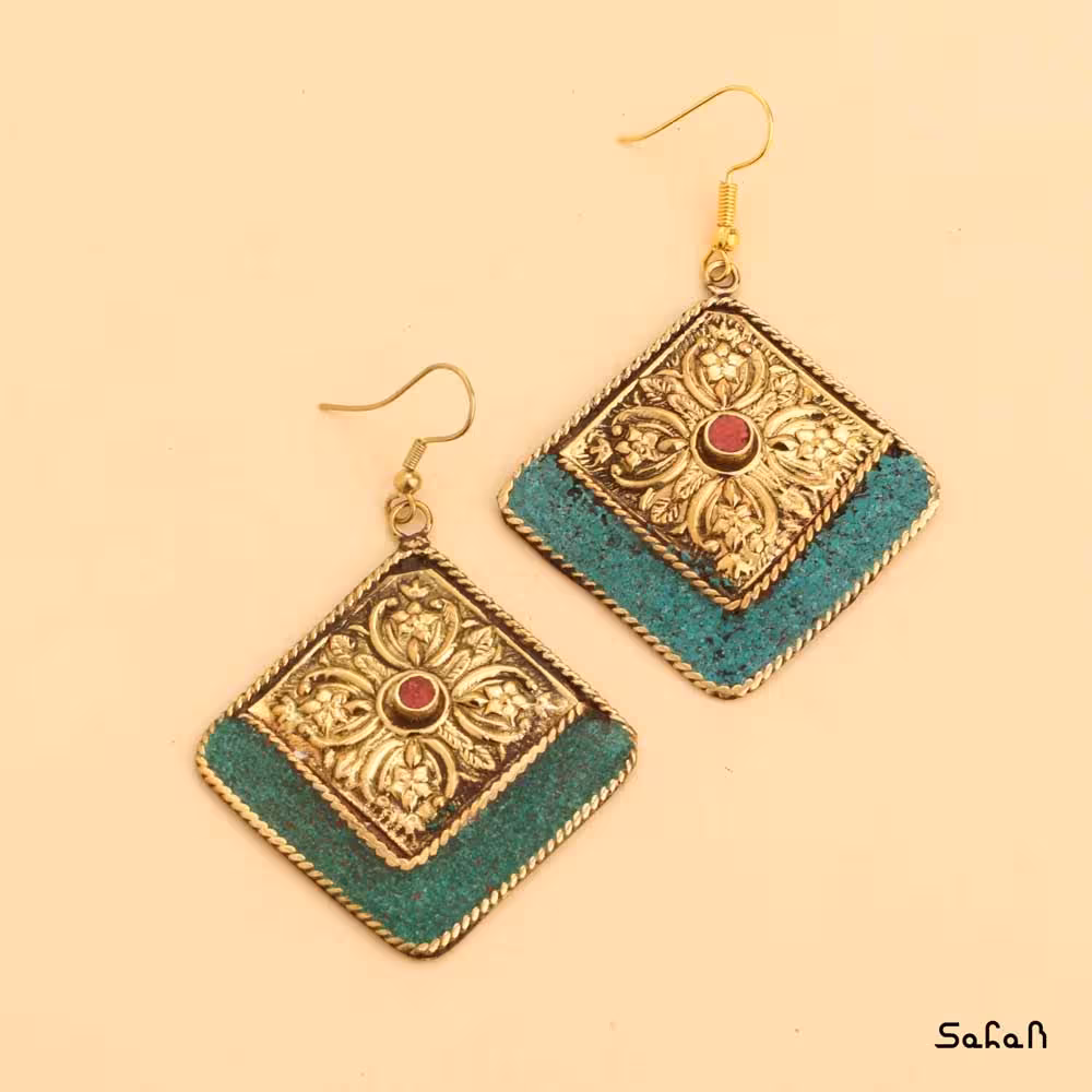 گوشواره هندی برنجی سنگی