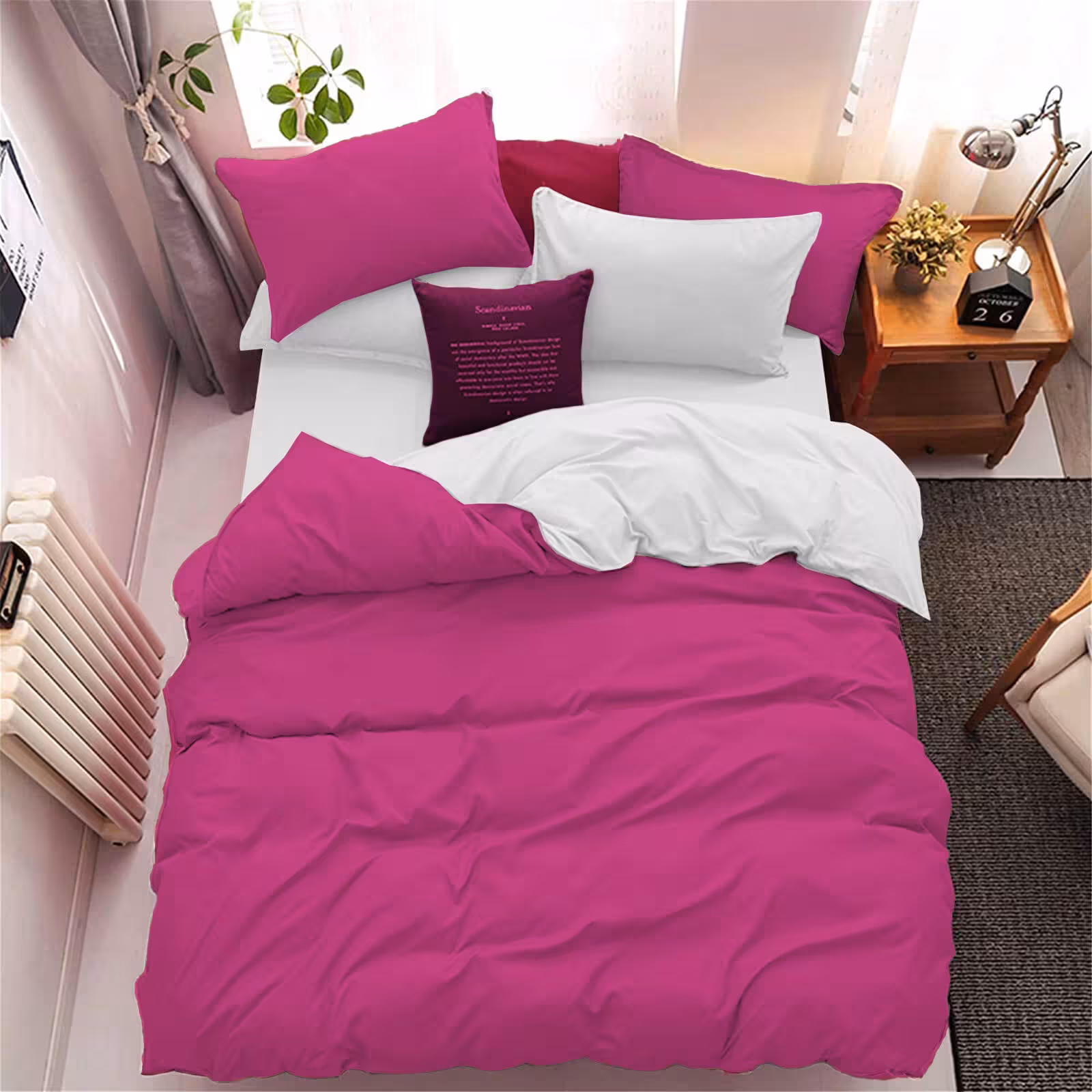 سرویس روتختی کاوری دورنگ چیداری سرخابی سفید یک نفره سه تکه