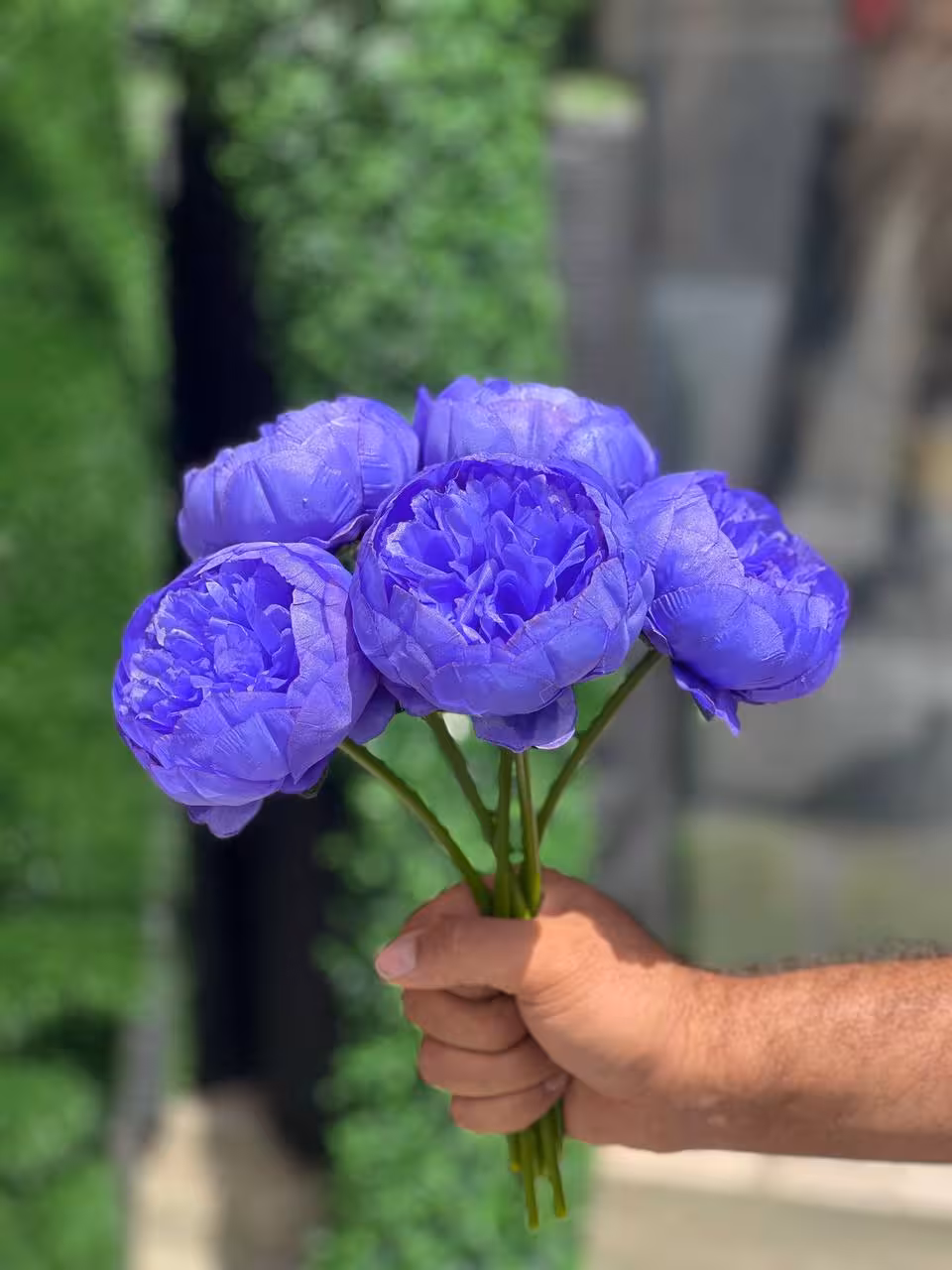 گل مصنوعی پیونی سایز بزرگ بنفش 12 عددی با ساقه