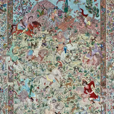 فرش دستباف 12 متری پورمعمار مدل شکارگاه کد 110