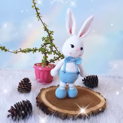 عروسک بافتنی مدل جغجغه طرح خرگوش  کد 30501 مجموعه 4 عددی