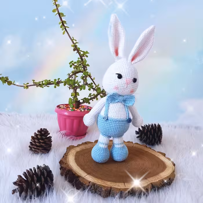 عروسک بافتنی مدل جغجغه طرح خرگوش  کد 30501 مجموعه 4 عددی