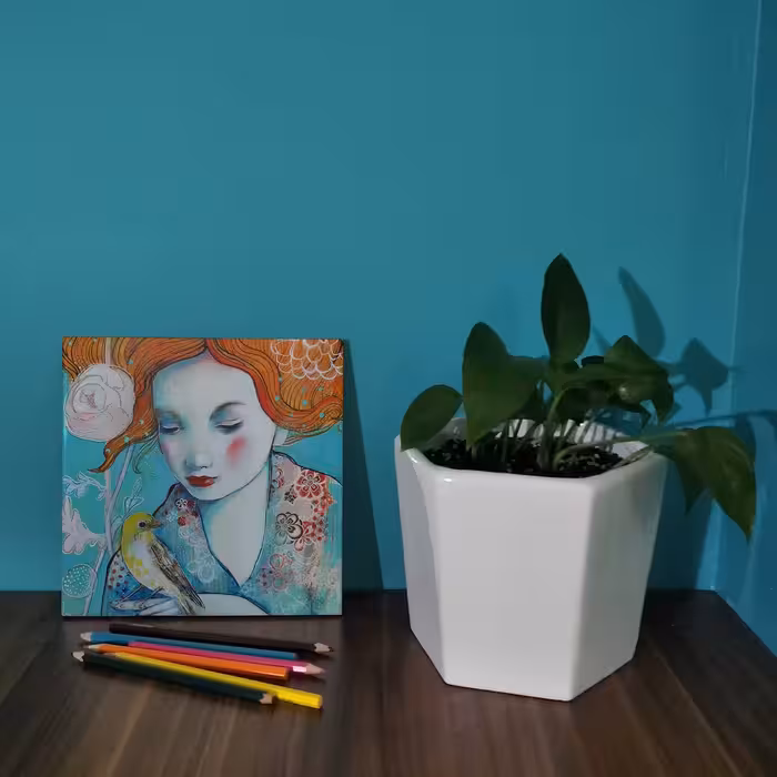 کاشی کارنیلا طرح نقاشی بانو مدل لوحی کد WKB20