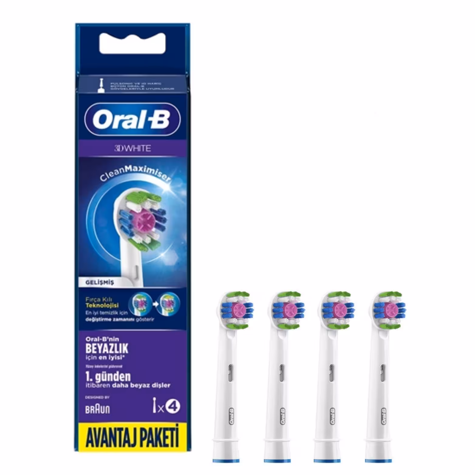 سری یدک مسواک برقی اورال-بی مدل 3D white کد clean maximiser بسته 4 عددی