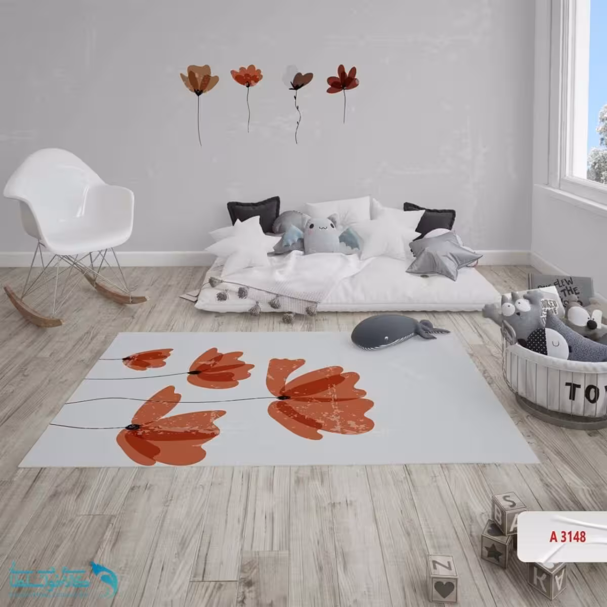 فرشینه اتاق کودک طرح گل شقایق کد A3148