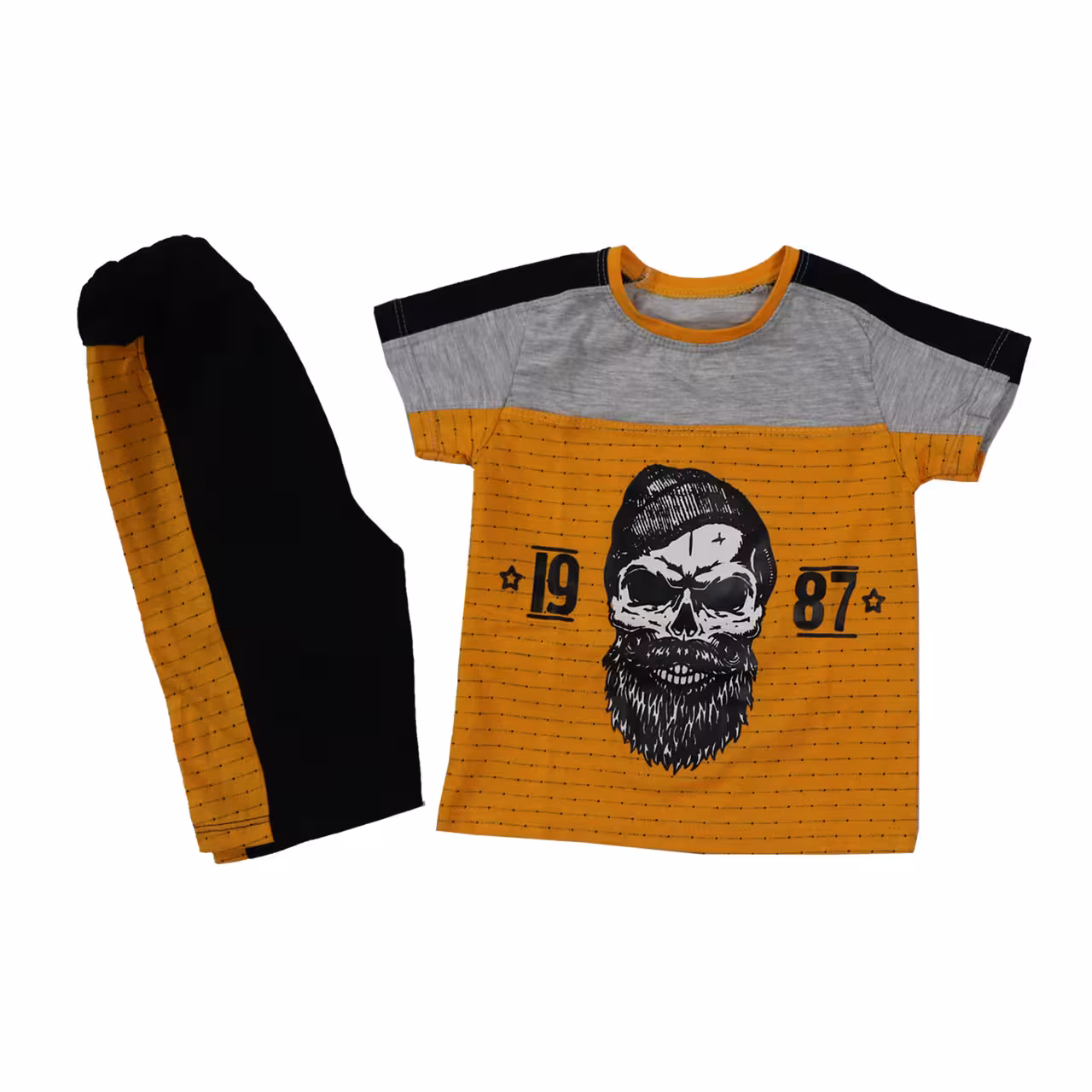 ست تیشرت و شلوارک پسرانه دو رنگ طرح جمجمه سایز 40