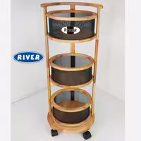 سبد سیب زمینی و پیاز چرخ دار 3 طبقه چوبی ریور RIVER مدل 3913