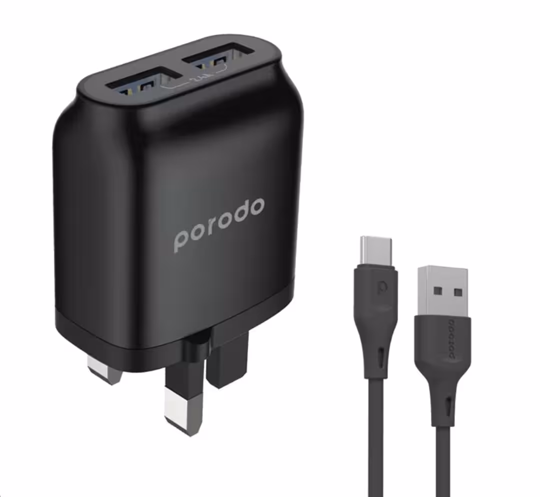 شارژر دیواری پرودو مدل PD-0203TU2-BK به همراه کابل تبدیل USB-C