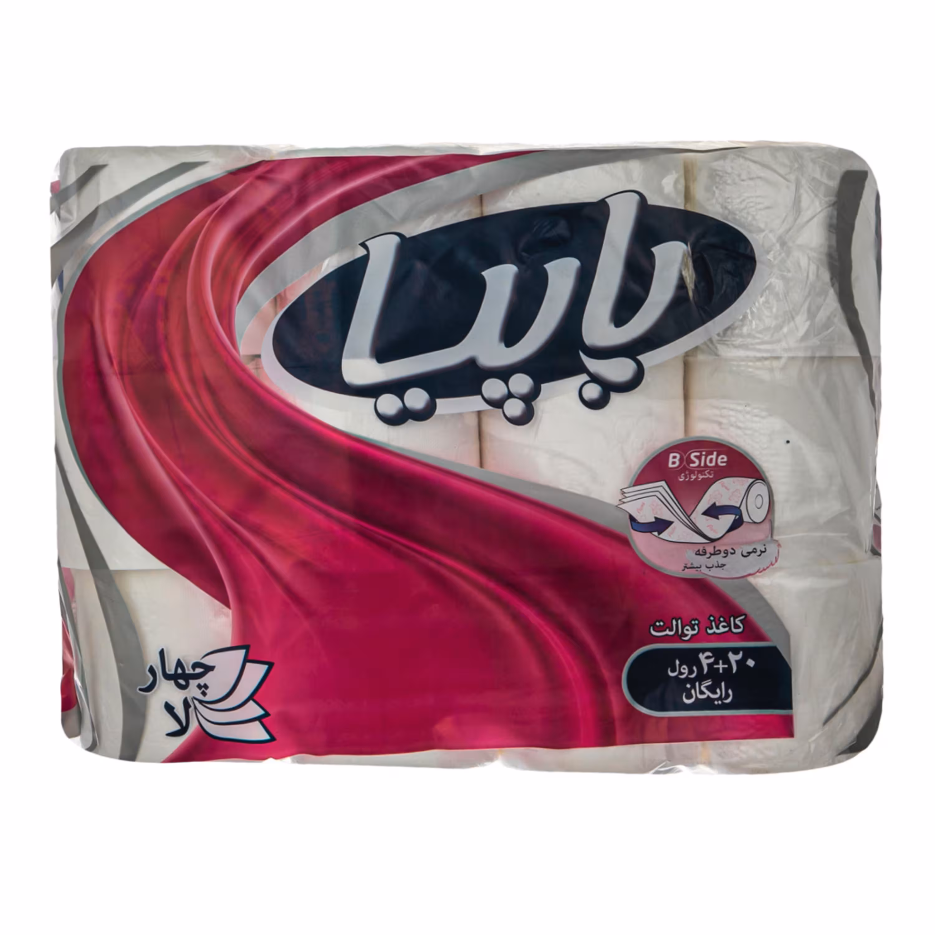 دستمال توالت پاپیا مدل B side چهار لایه بسته 24 عددی