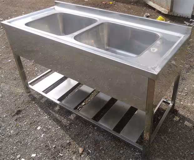 سینک صنعتی استیل رویه پرسی دو لگن پایه دار