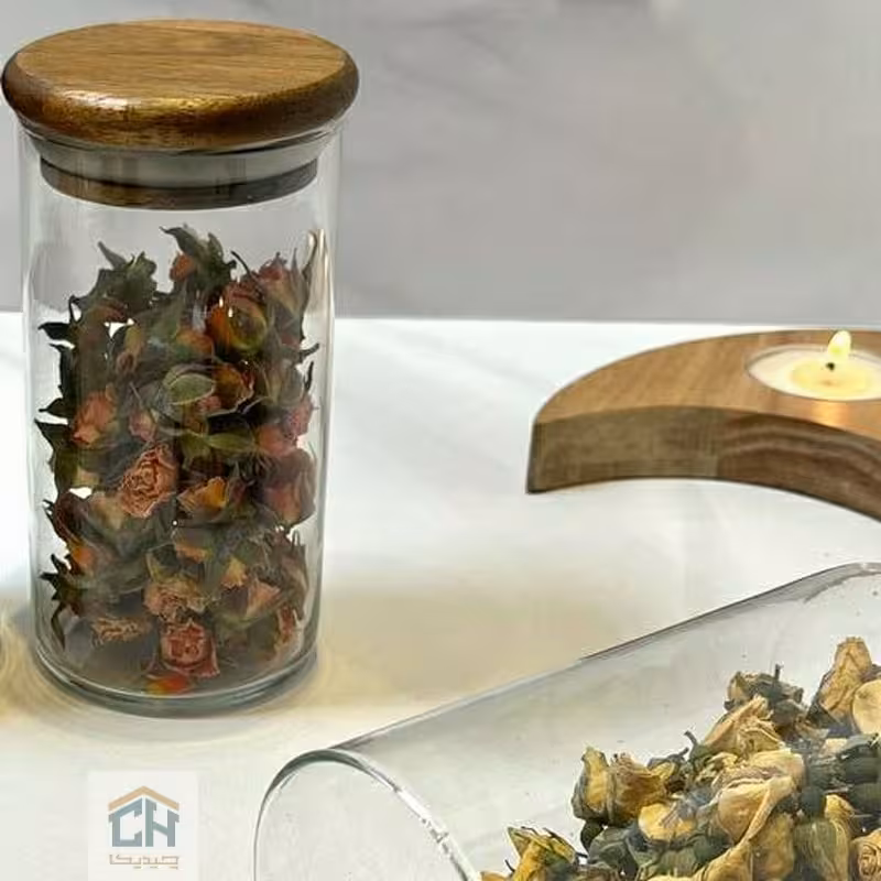 بانکه شیشه ای 12*6 درب چوبی مدل 80612 ACA