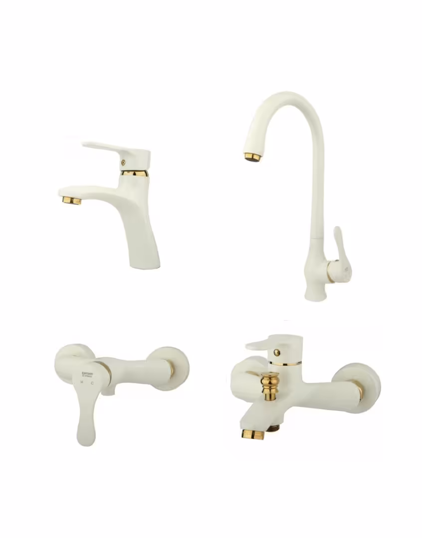 ست چهار تکه شیرآلات راسان مدل صدف سفید طلایی