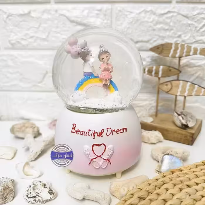 گوی چراغدار موزیکال پمپی برفی دختر و پسر رنگین کمان