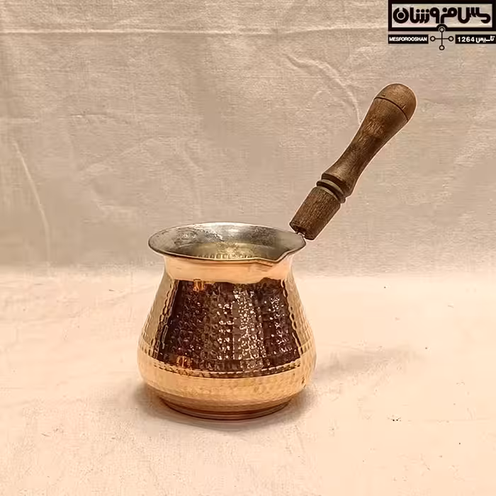 قهوه جوش مسی چکشی شکمی دسته چوبی نانو | سایز 1 _ 100cc | مدل موکا