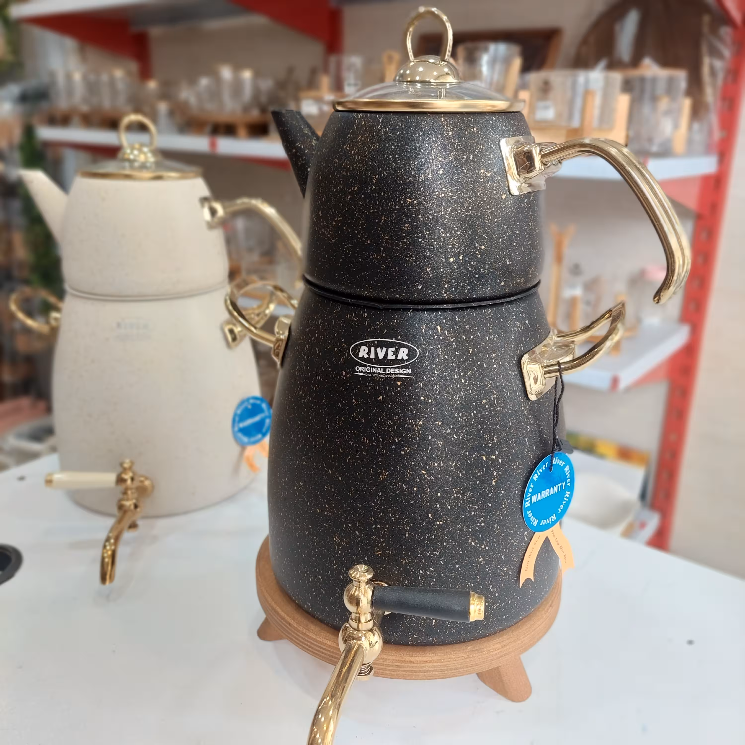 کتری قوری شیر دار ریور  ترک گرانیتی دو دسته 4 رنگ