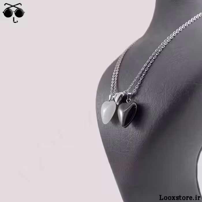 گردنبند ست دونفره قلبی سیاه و سفید مگنتی