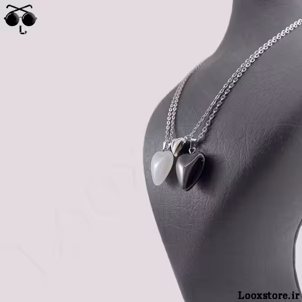 گردنبند ست دونفره قلبی سیاه و سفید مگنتی