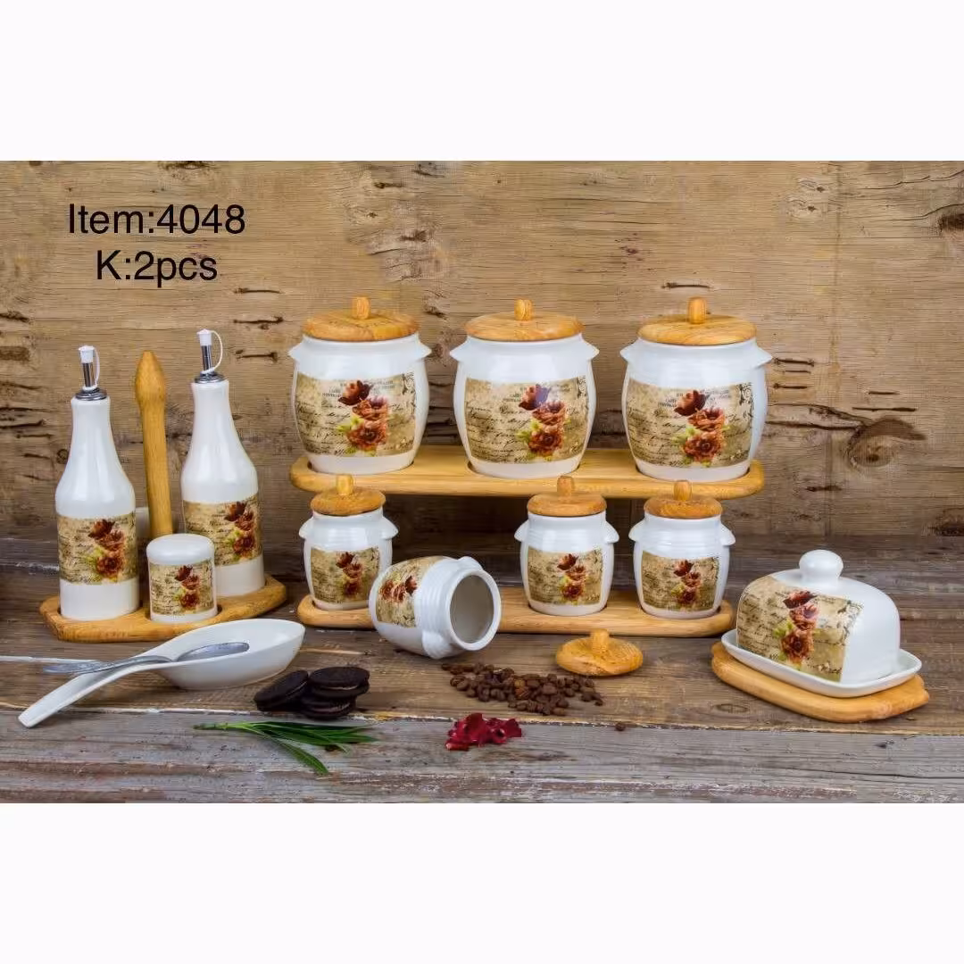 سرویس ادویه پاسماوری 21 پارچه طرح کوزه با استند چوبی در 3 طرح زیبا، کد (4048)