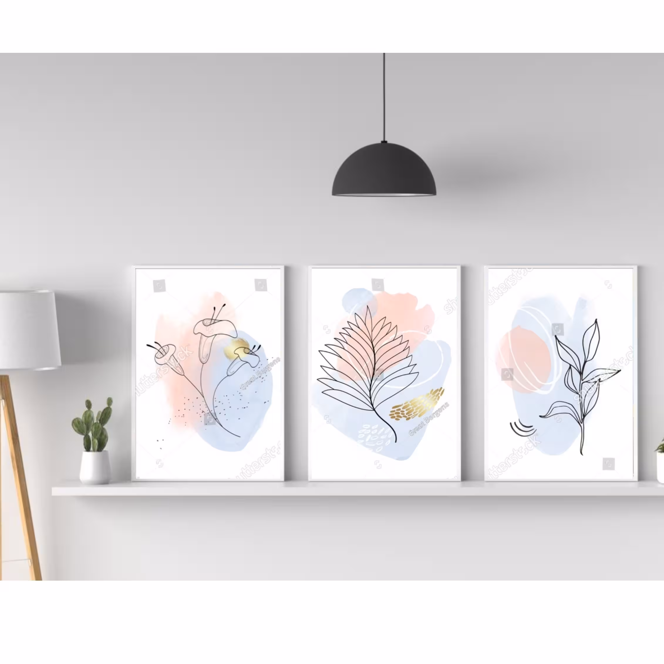 تابلو دکوراتیو مدرن مینیمال آبی وصورتی سه تکه 