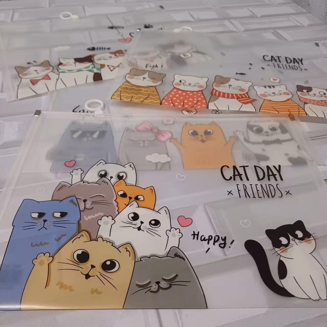 پوشه آ4 زیپی طلقی شفاف گربه