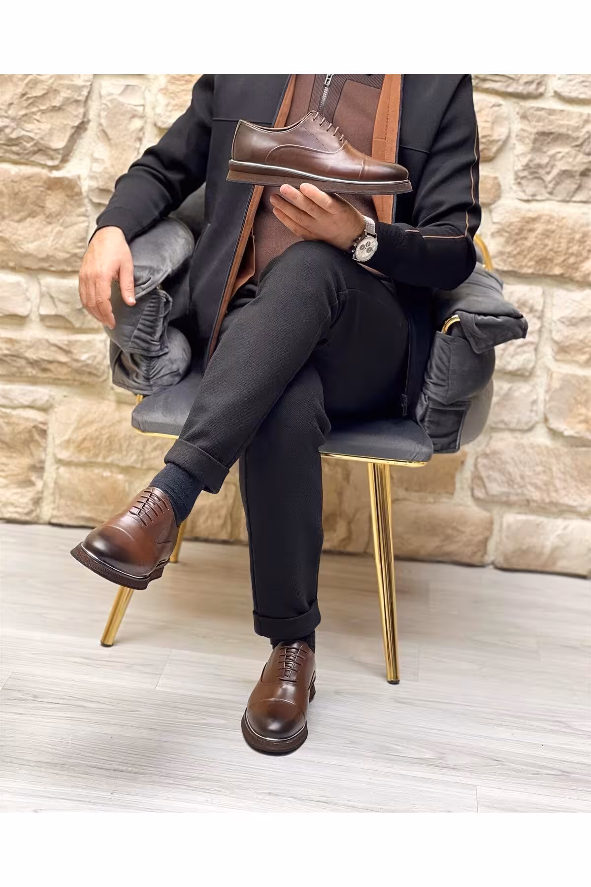 کفش های کژوال چند رنگ مردانه 3013 روزمره چرمی قهوه ای ByItallanoshoes