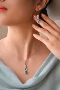 نیمست زمرد دابلت مجلل جواهری نقره کد 00634