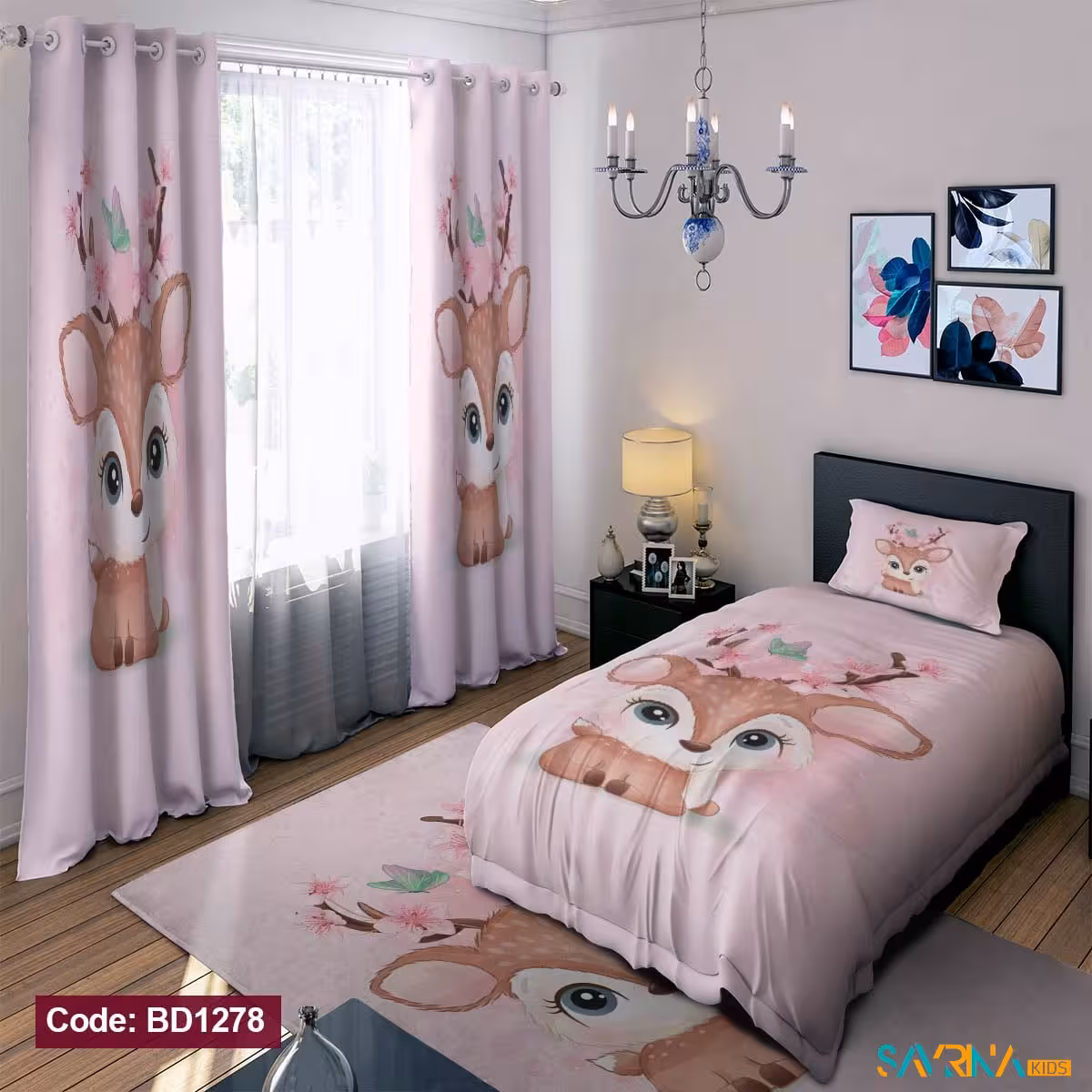 ست اتاق خواب دخترانه طرح گوزن کوچولو کد BD1278