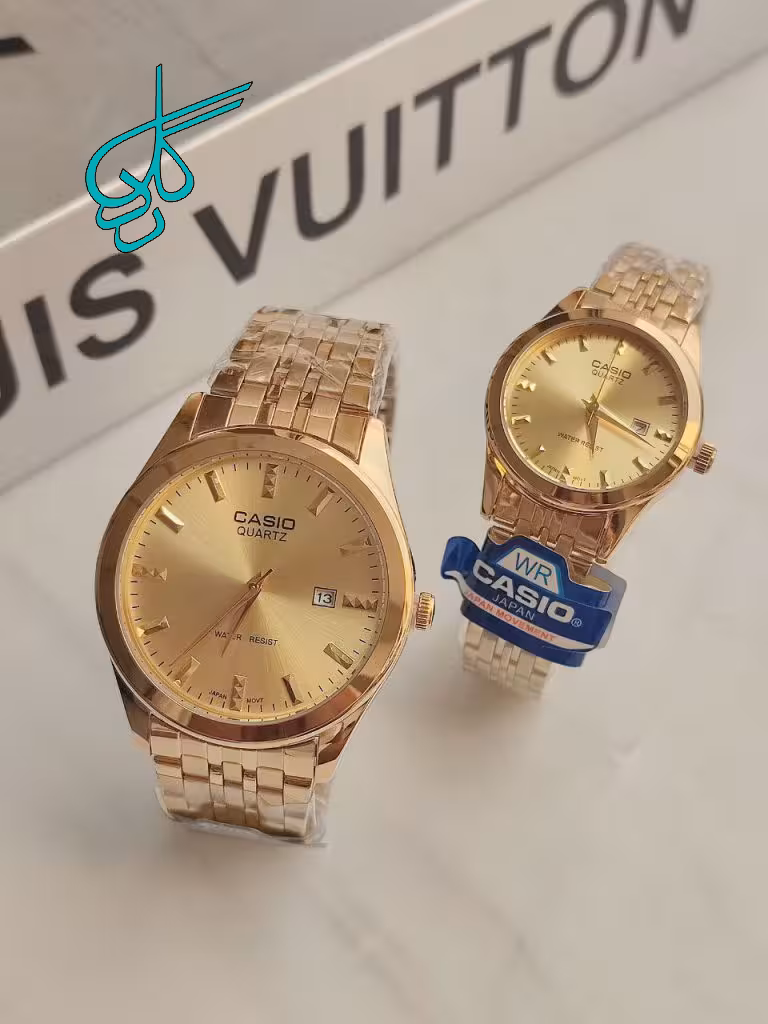 خرید ست ساعت زنانه و مردانه کاسیو کلاسیک استیل رنگ ثابت تقویم دار قفل ضامن دار کیفیت عالی کد 2117192 - ردگل