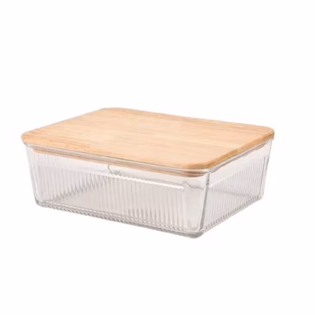 ظرف شیشه ای شیاردار 2.250 لیتر درب چوبی لیمون 2192