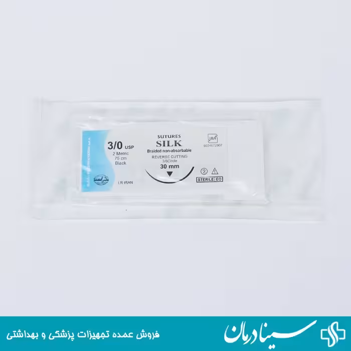 خرید نخ جراحی سیلک 3/8 circle نخ بخیه sutures silk سایز 30mm