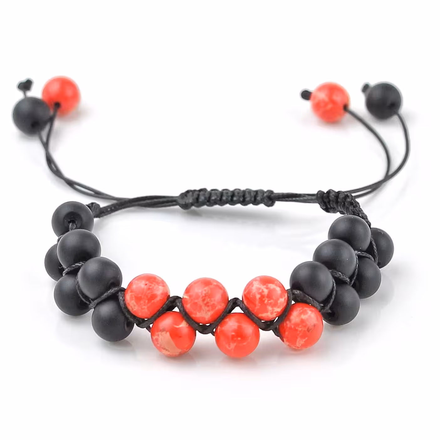 دستبند بافتنی مهره اسپرت شیک و جدید سنگ جاسپر سرخ و اونیکس مشکی