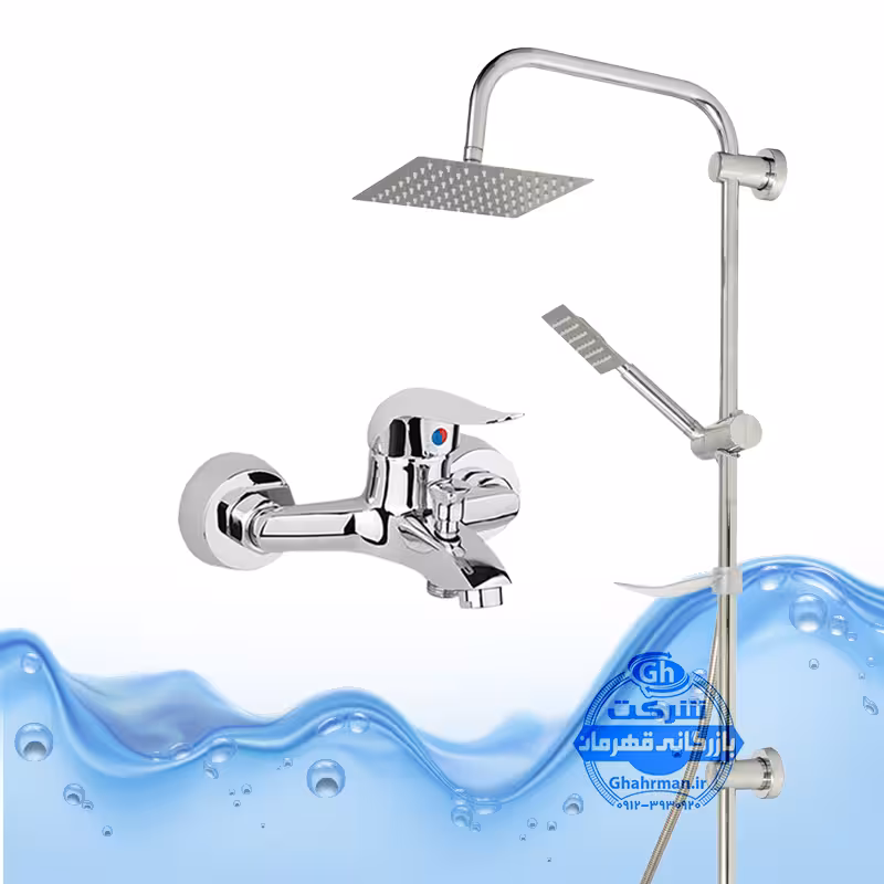 ست 2 عددی دوش حمام با علم یونیورست مدل صفحه استیل و شیر مدل قهرمان | کروم براق | شیرآلات برند آیدا صنعت